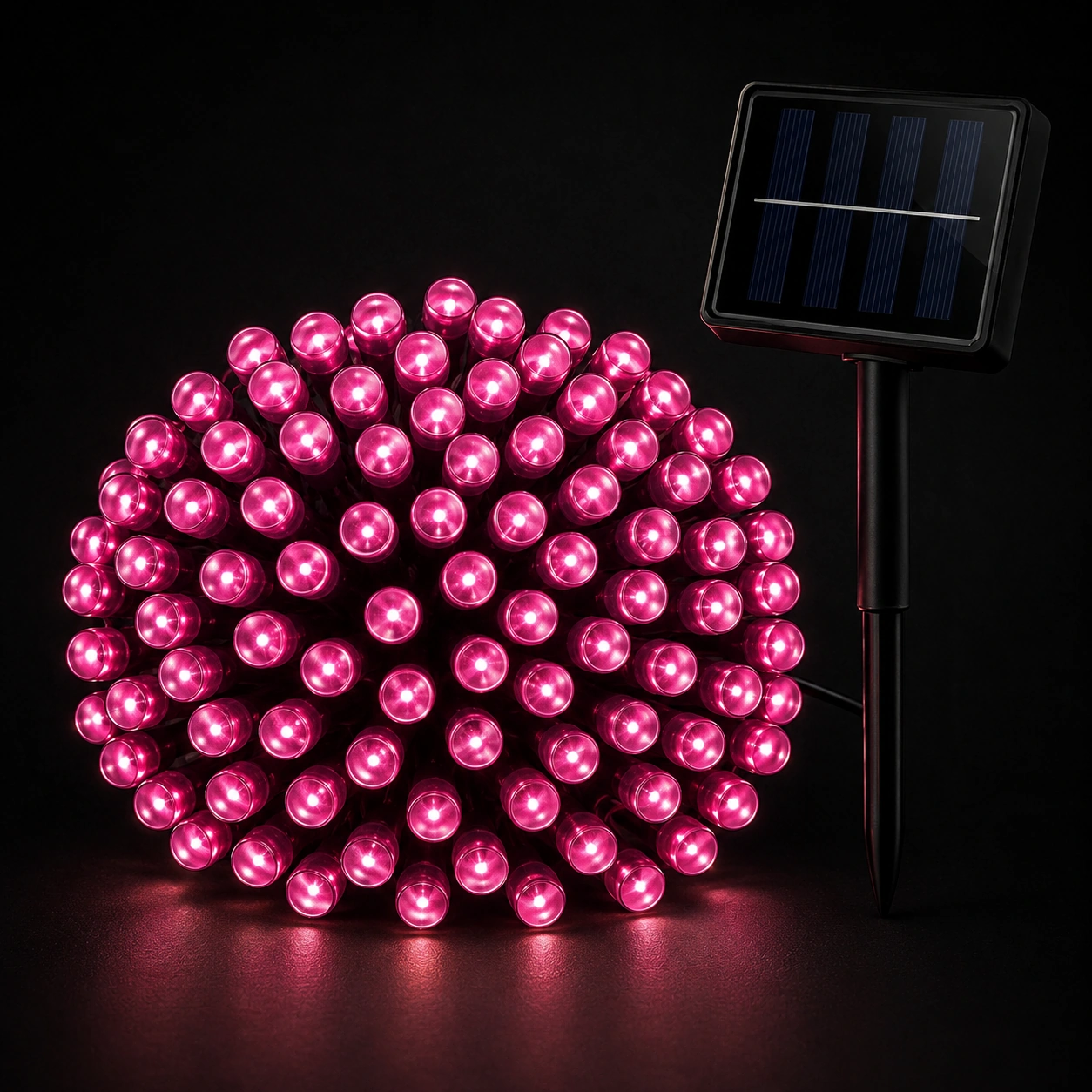 100 pink solar fairy lights Solar Fairy Lights - 100 Pink LEDs, 12m - Image 1