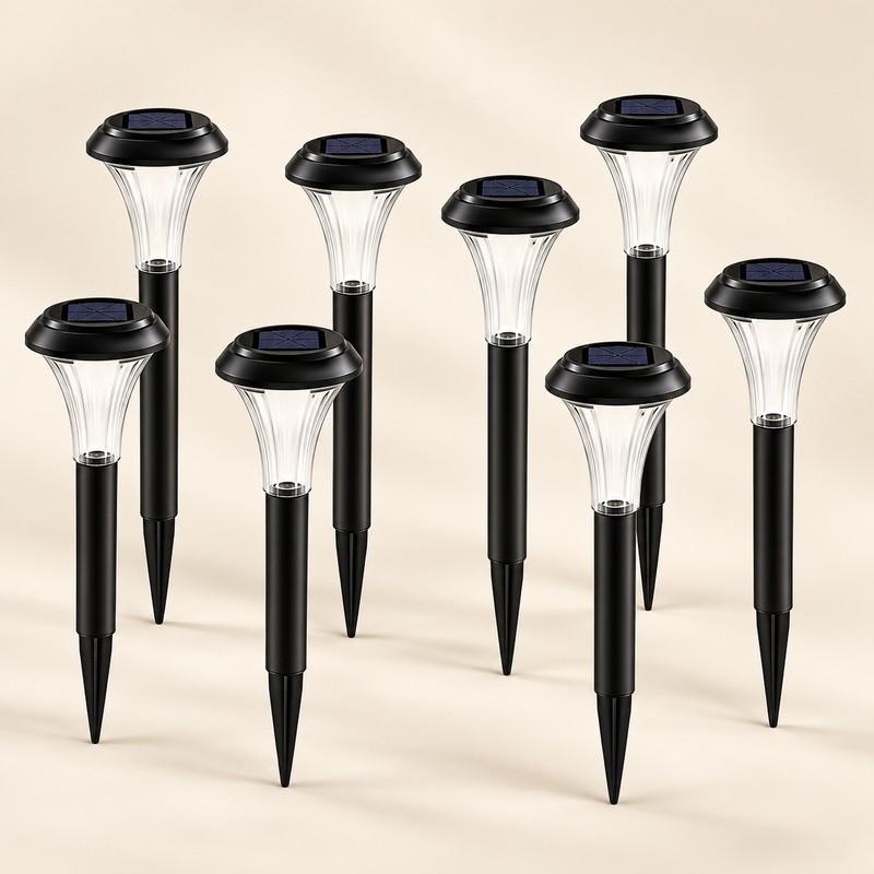Halo-P-Studio Halo Black Solar Garden Stake Lights - Bright White LED - Set of 8 - Image 1