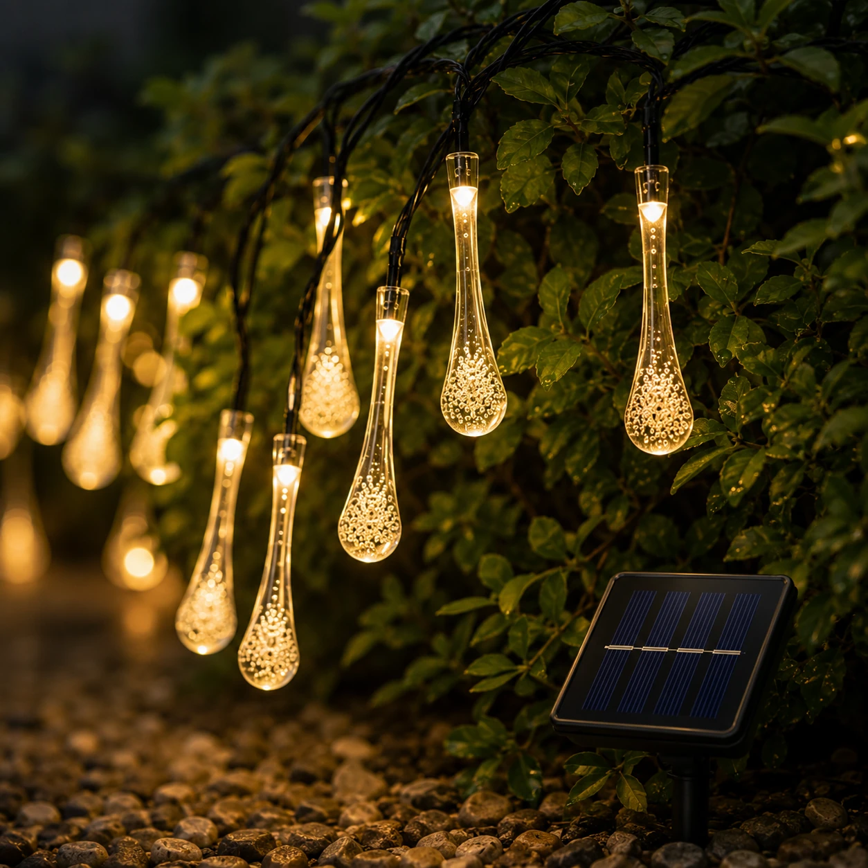 solar-water-drop-fairy-lights Water Drop Solar Fairy Lights - 20 Warm White LEDs - Image 1